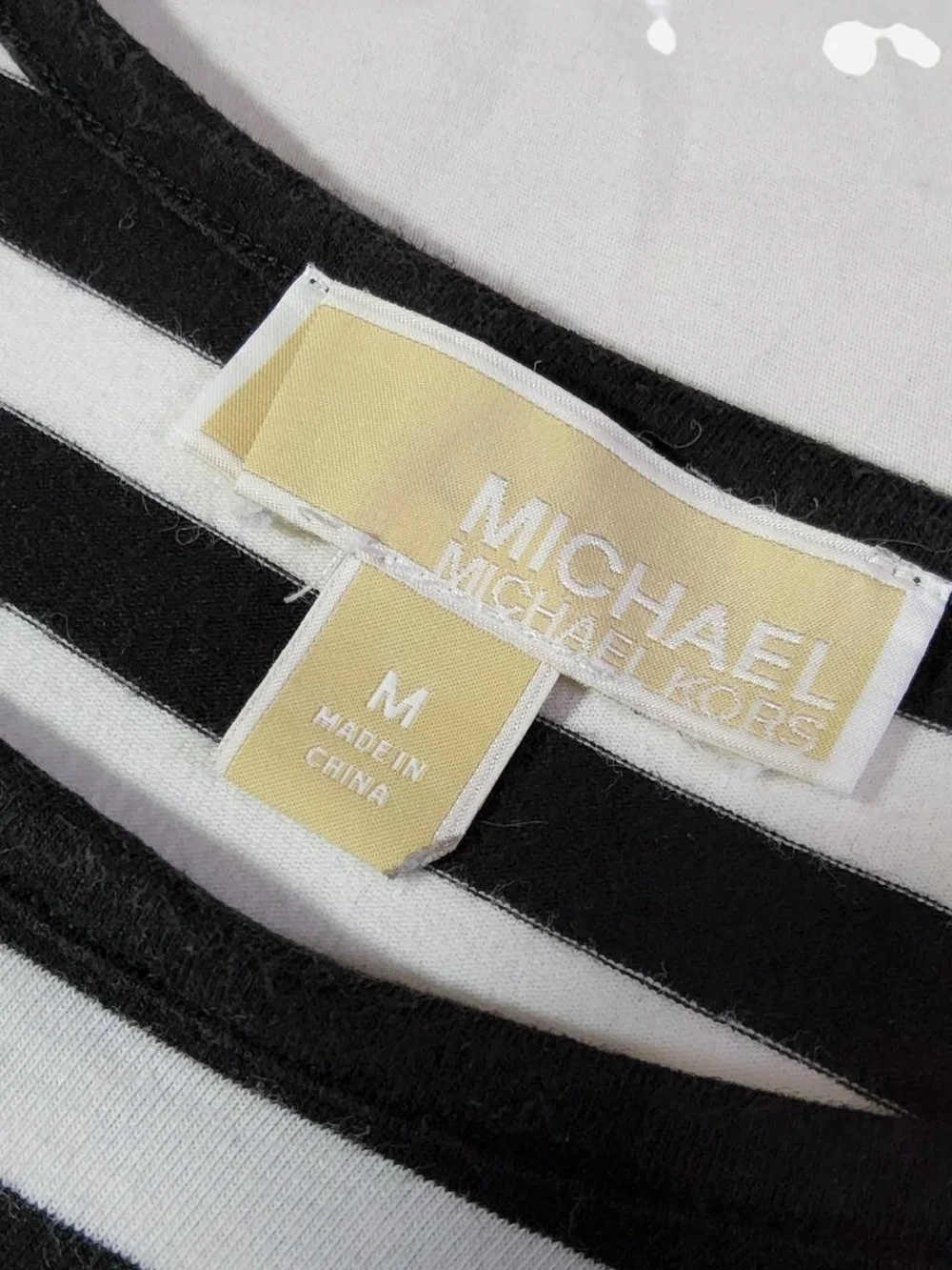 Michael Kors Black and White Striped Crewneck Sweater with Side Zips